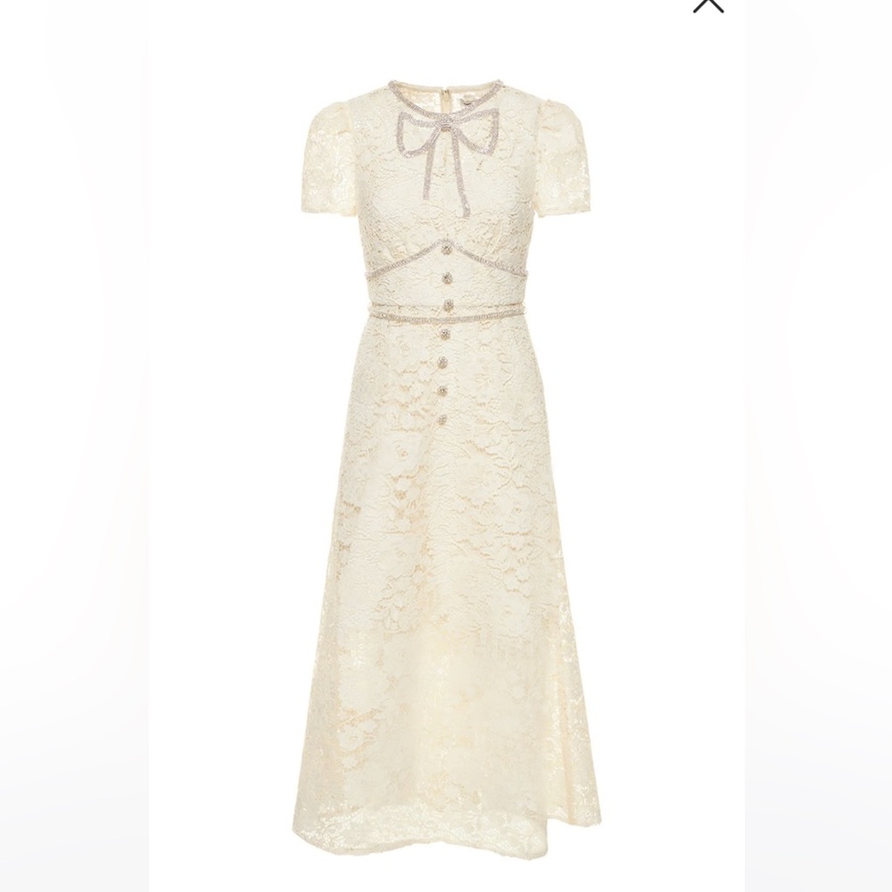 Self-Portrait Cream Cord Lace Bow Midi Dress